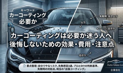 カーコーティングは必要か迷う方向けに、効果・費用・注意点とDIY施工のリスクを解説するアイキャッチ画像
