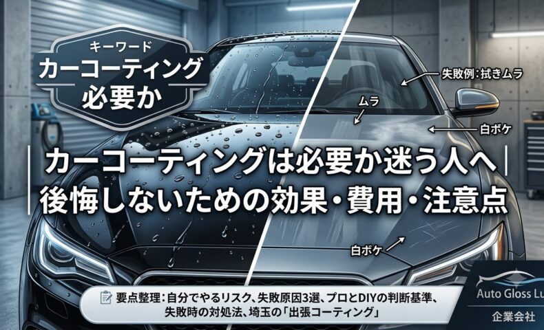 カーコーティングは必要か迷う方向けに、効果・費用・注意点とDIY施工のリスクを解説するアイキャッチ画像