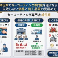 カーコーティング専門店を埼玉県で探す方向けに、失敗しない価格と施工品質の見極め方を解説するアイキャッチ画像